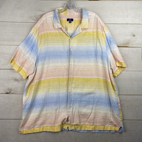George Shirt Mens 3XL 54-56 Multicolor Pastel Short Sleeve Linen Blend Button Up - Picture 1 of 6